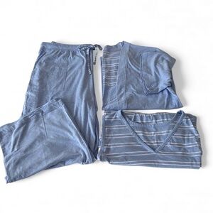Women’s Blue Pajama 3 Piece Set, XL